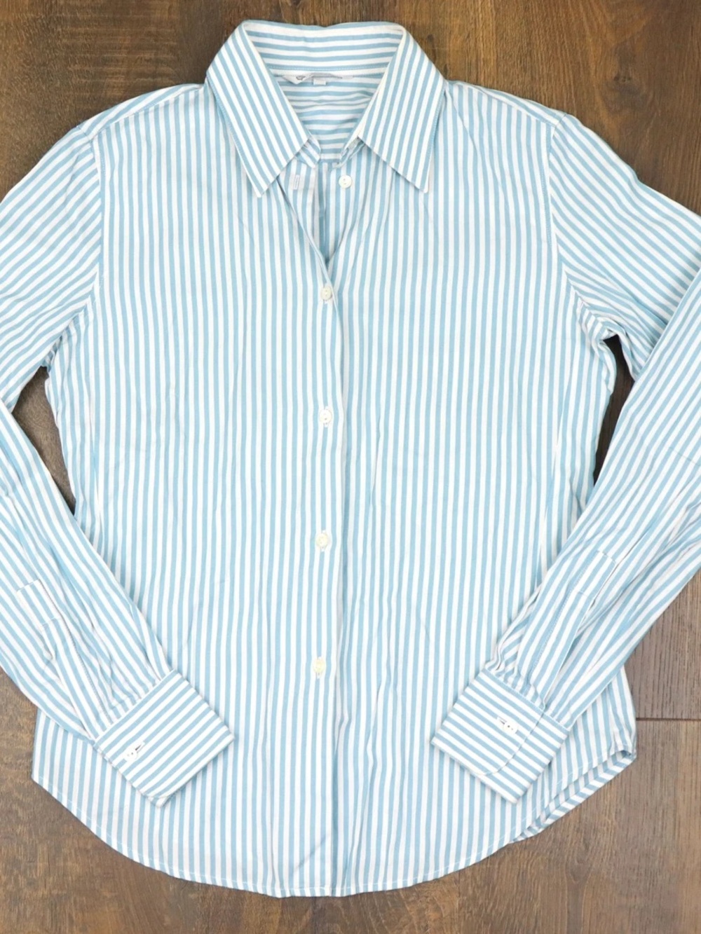 Loro Piana Classic Blue & White Striped Women’s Linen Cotton Button-Down Shirt